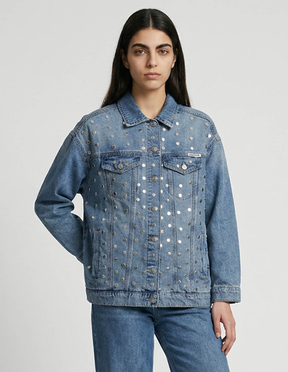 Chamarra denim de algodón para mujer