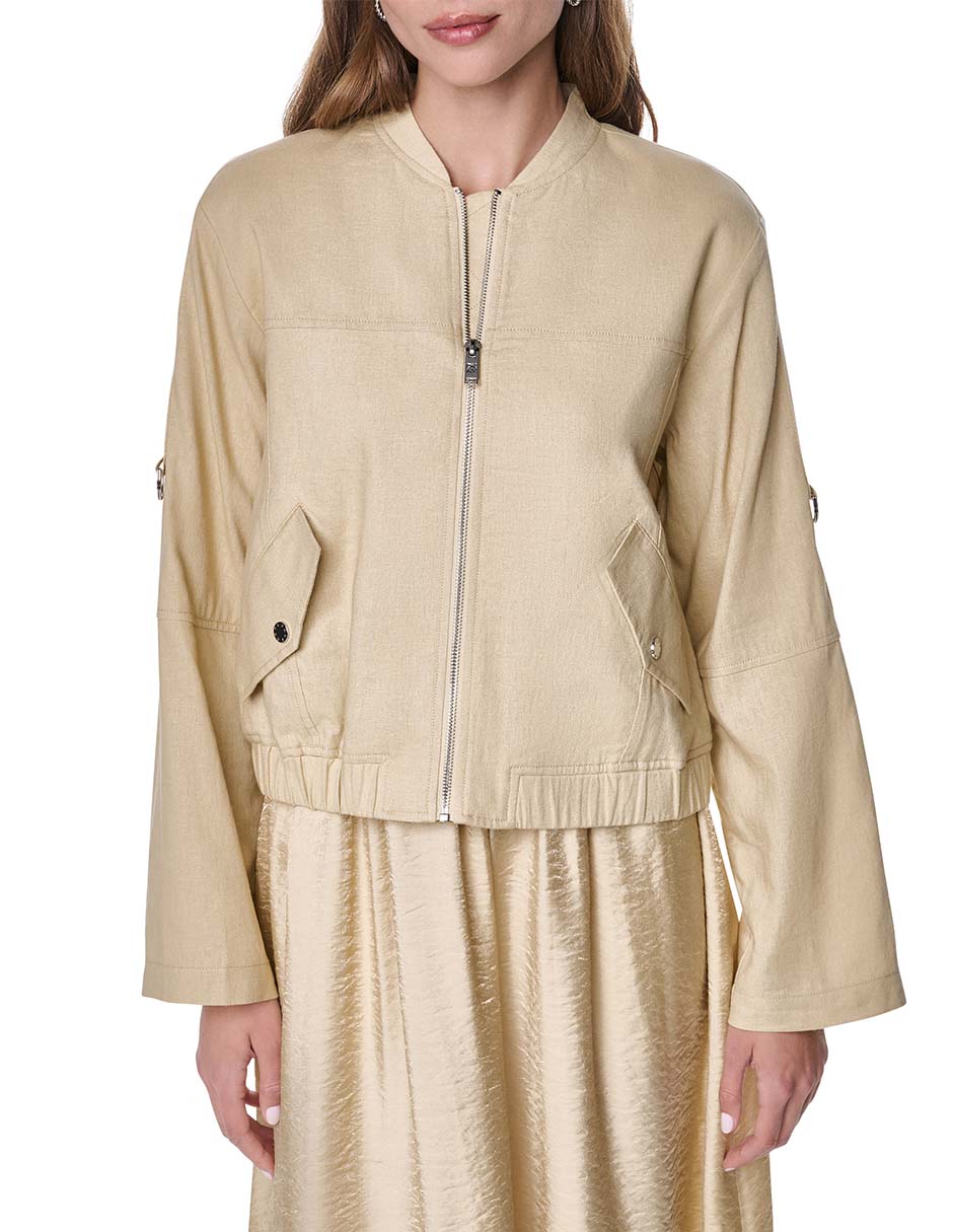 Chamarra bomber de lino para mujer