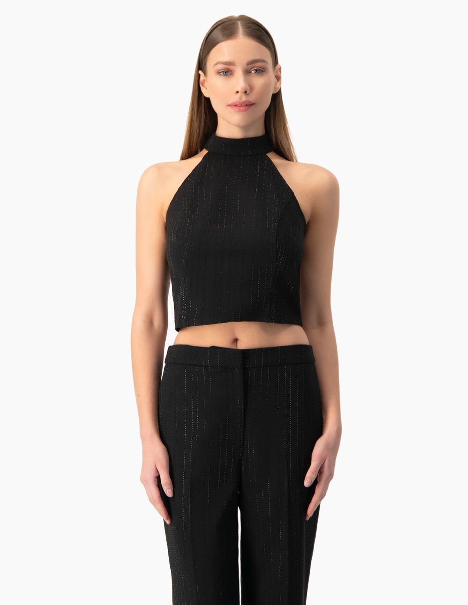 Top cuello halter escote sin escote tirante sin tirantes