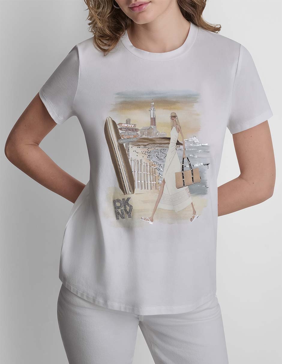 Playera manga corta cuello redondo para mujer