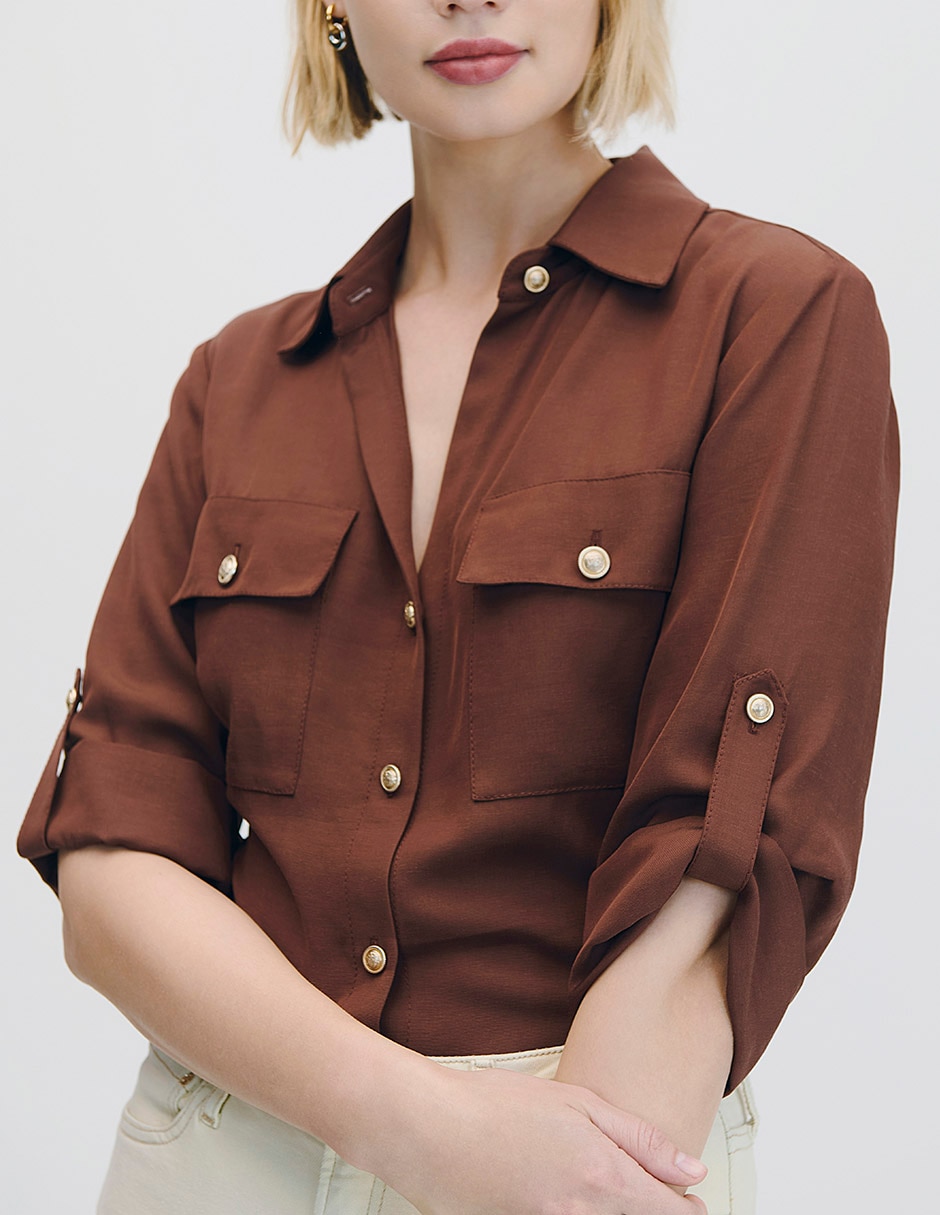 Blusa camisera manga corta para mujer 7