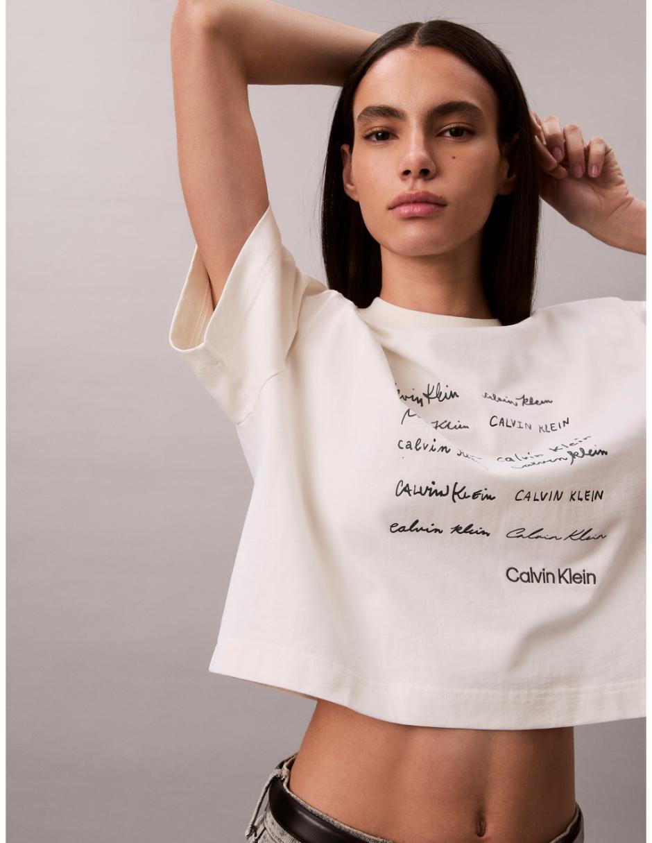 Manga corta calvin klein cuello redondo para mujer
