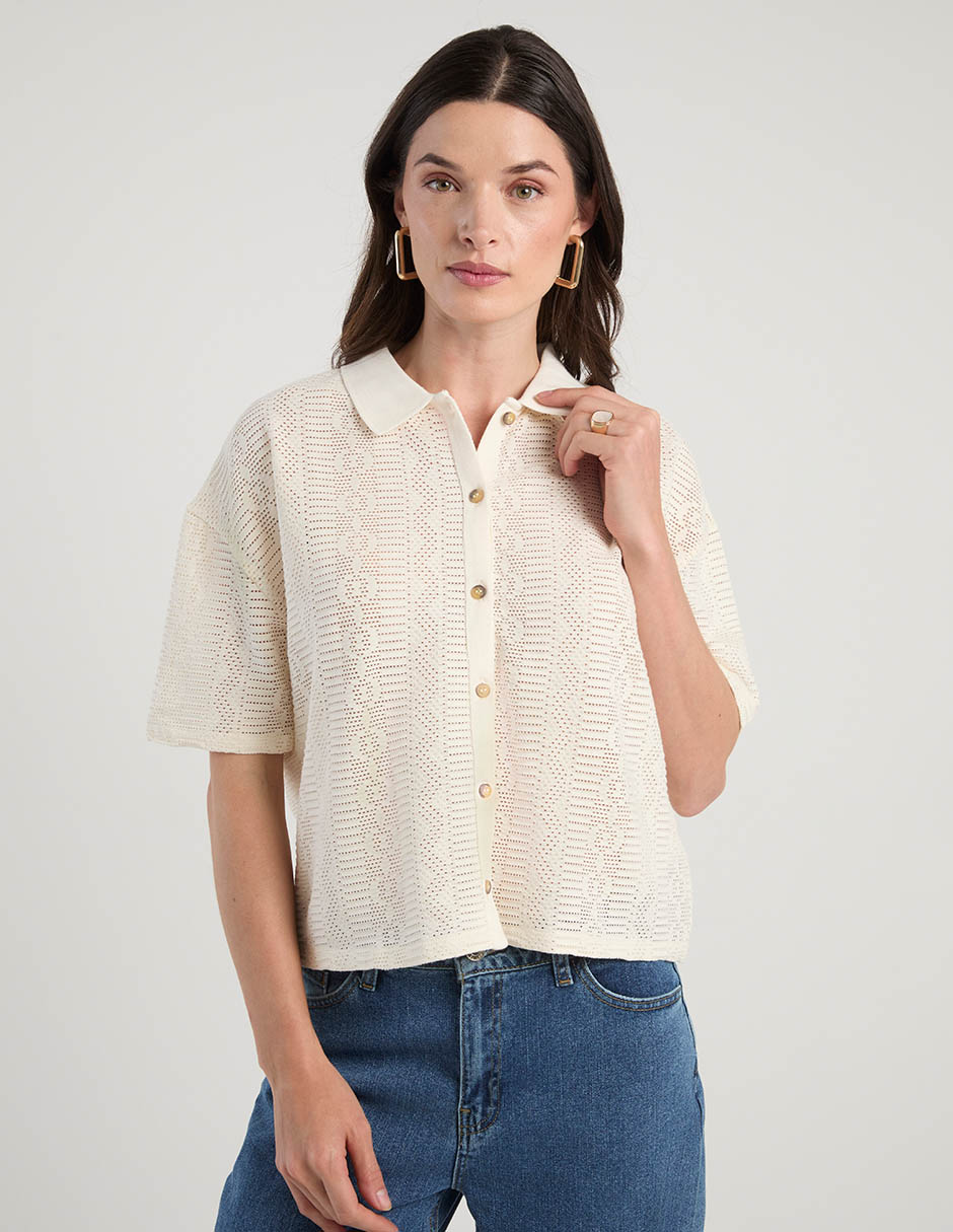 Blusa camisera manga 3/4 para mujer