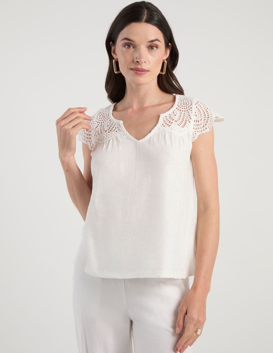 Blusa manga corta cuello v mujer Blusa manga corta cuello v mujer