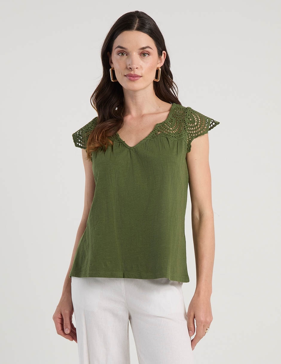 Blusa manga corta cuello V para mujer 2