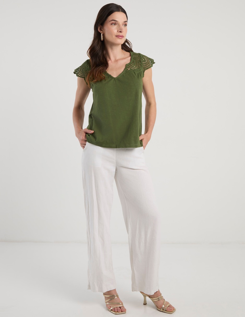 Blusa manga corta cuello V para mujer 3