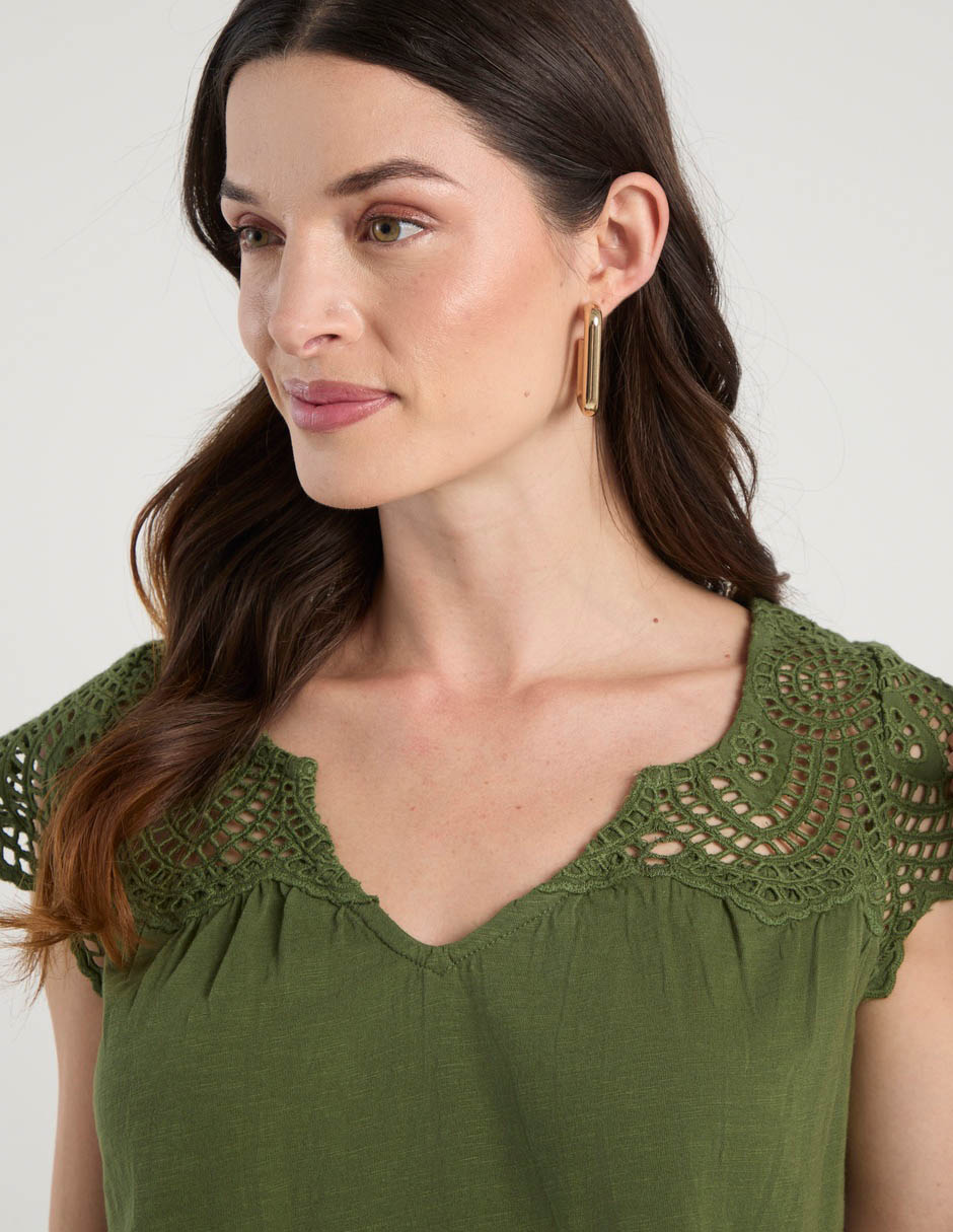Blusa manga corta cuello V para mujer 4