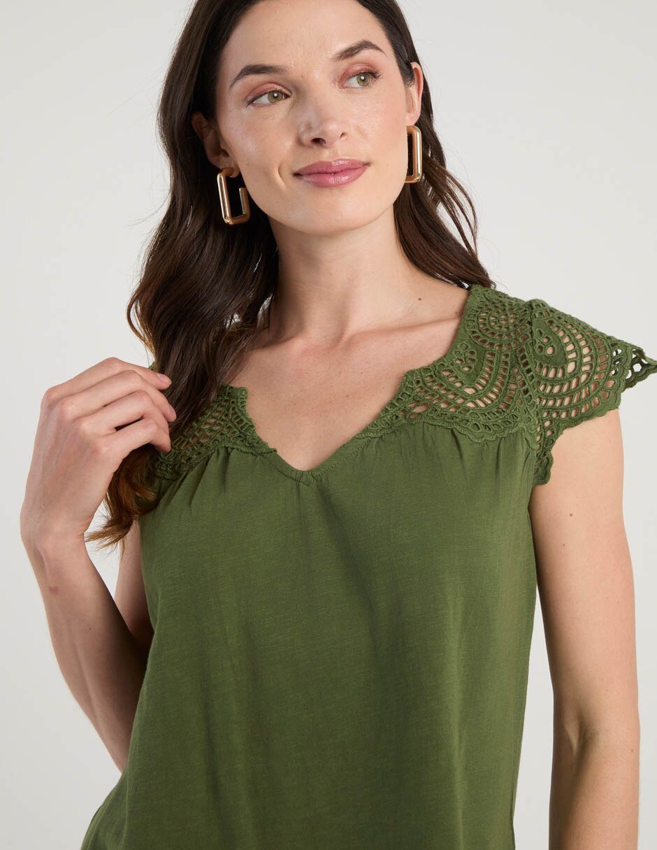 Blusa manga corta cuello V para mujer 5