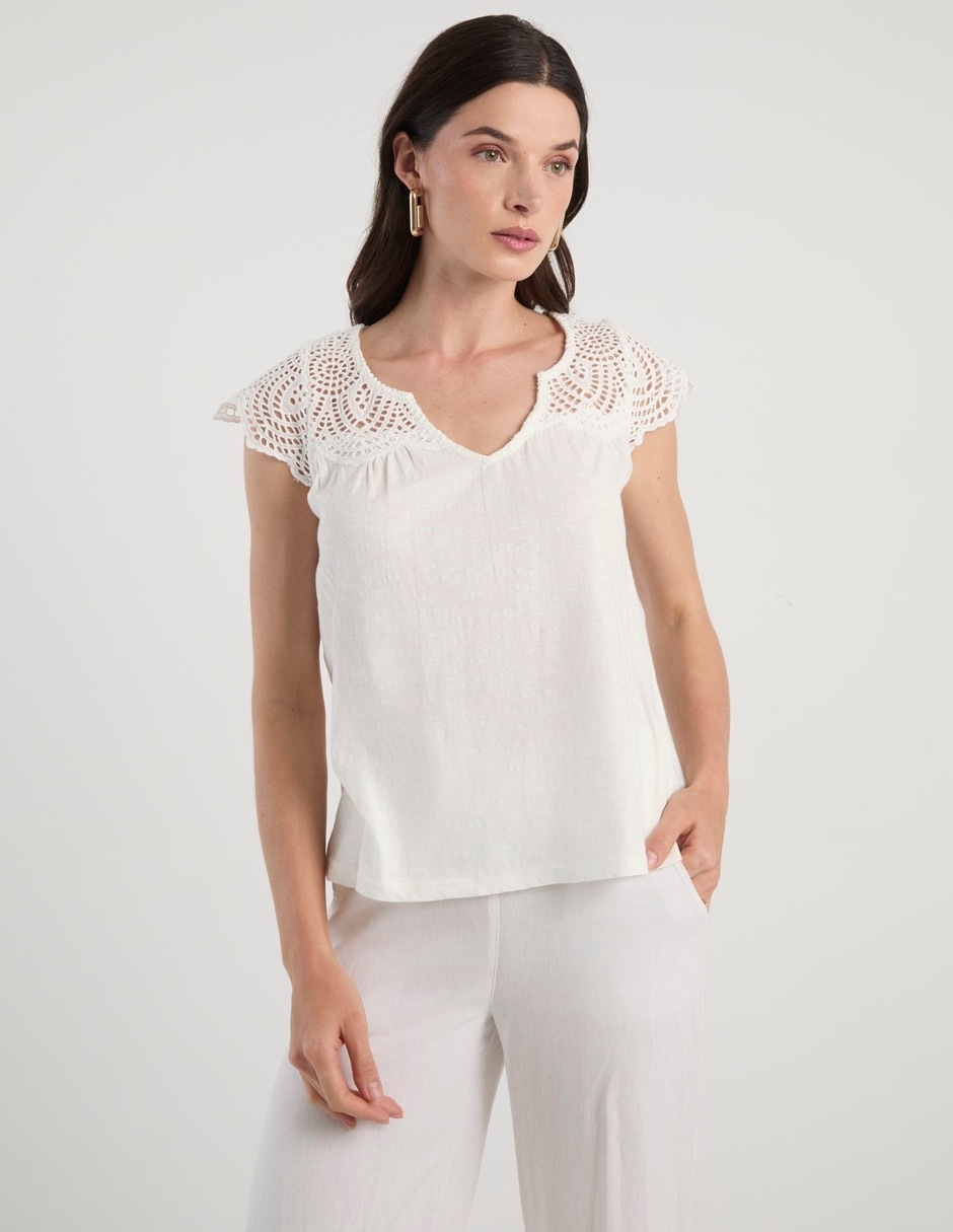 Blusa manga corta cuello v para mujer 2