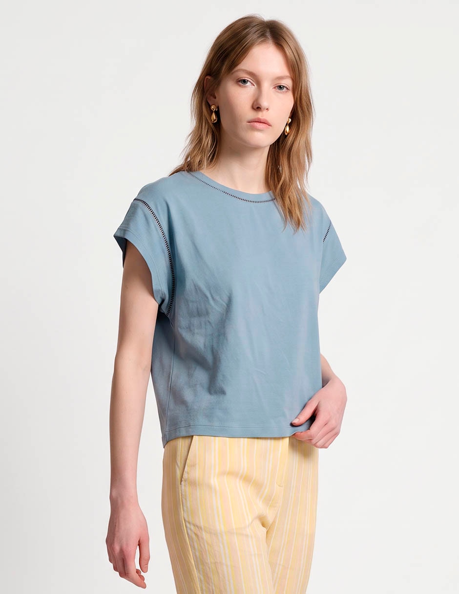 Blusa manga corta cuello redondo para mujer Blusa manga corta cuello redondo para mujer