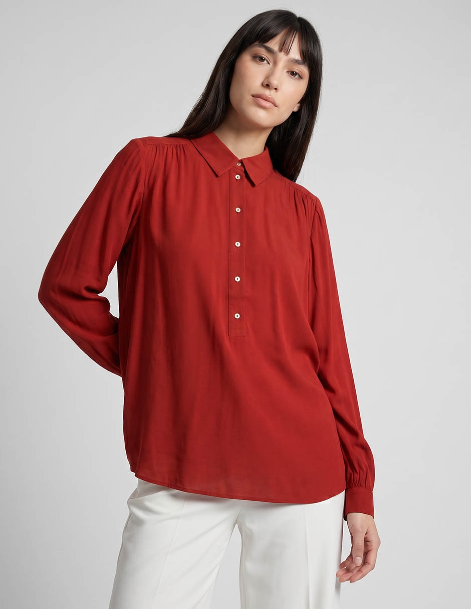 Blusa camisera manga larga para mujer