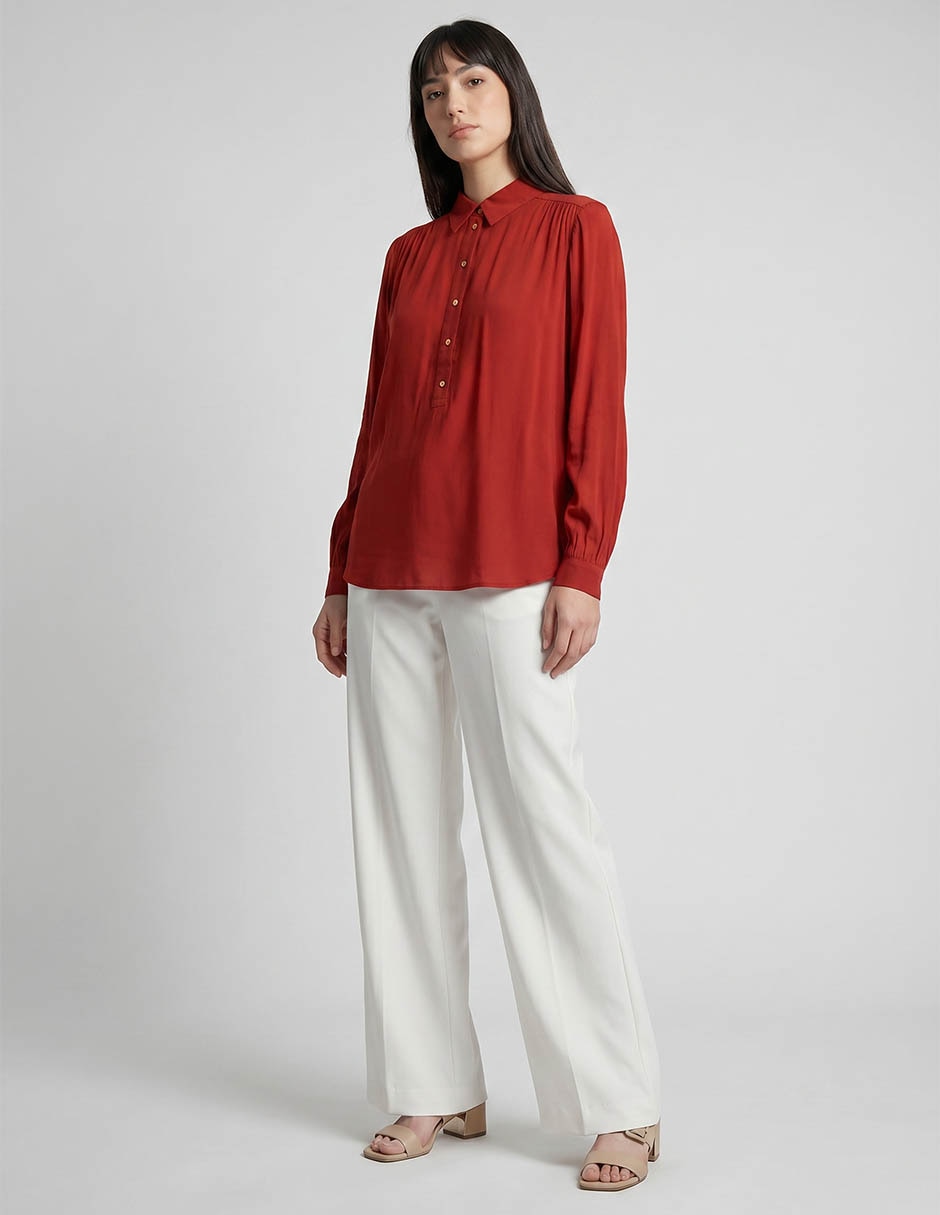 Blusa camisera Maison 123 manga larga para mujer