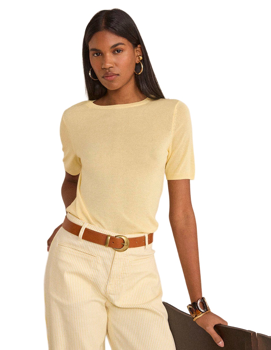 Blusa manga corta cuello redondo mujer