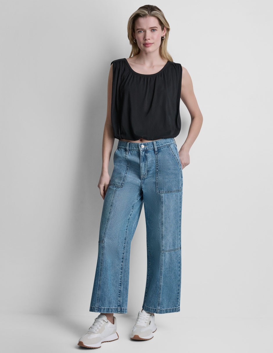 Jeans wide leg dkny para mujer 4