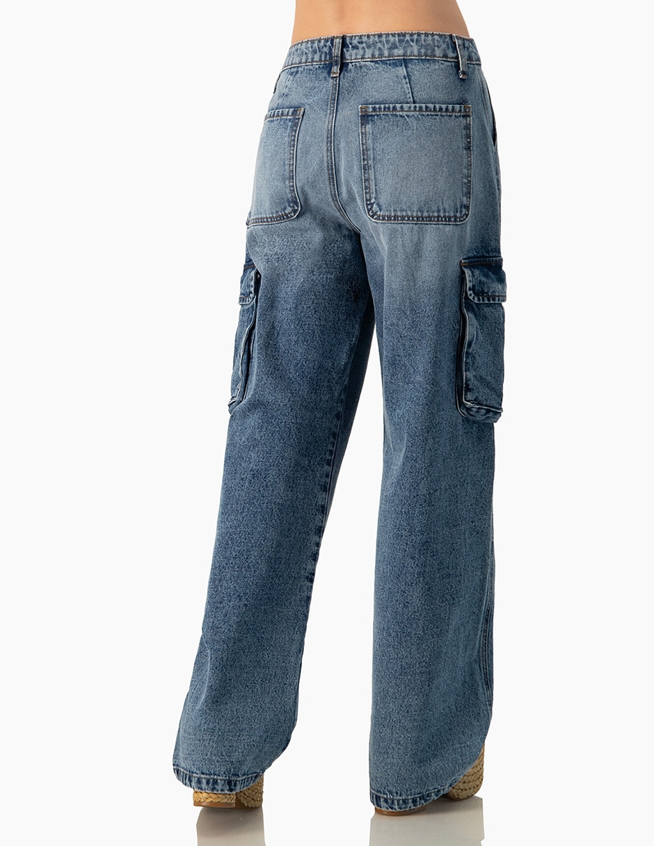 Jeans cargo amplio cintura ninguno ninguno para mujer 2