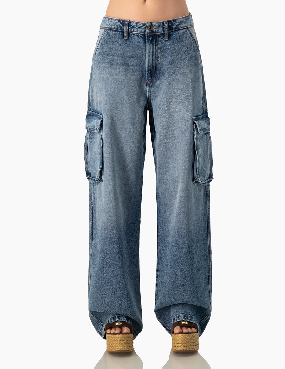 Jeans cargo amplio cintura ninguno ninguno para mujer