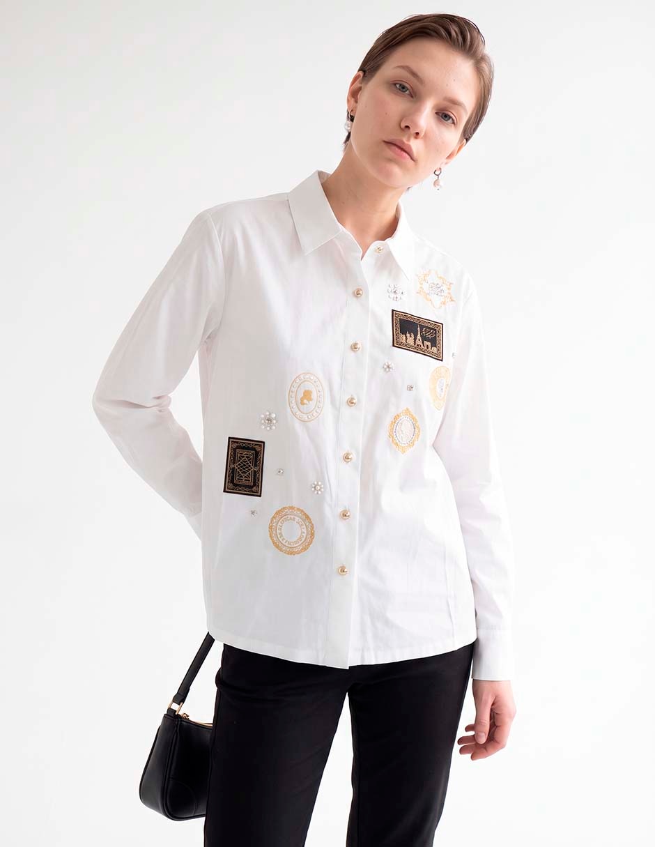 Blusa camisera Karl Lagerfeld manga larga para mujer Blusa camisera Karl Lagerfeld manga larga para mujer