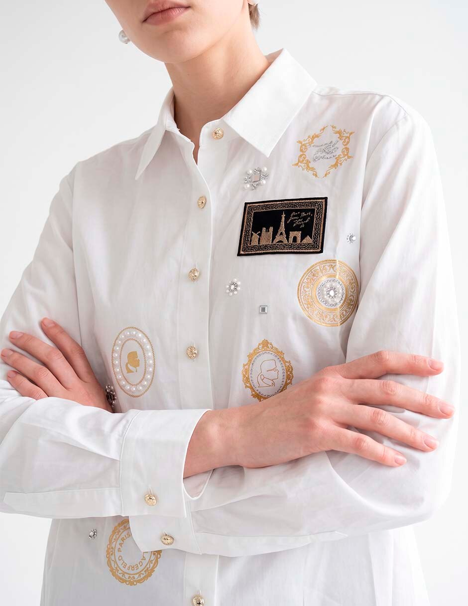 Blusa camisera Karl Lagerfeld manga larga para mujer 2