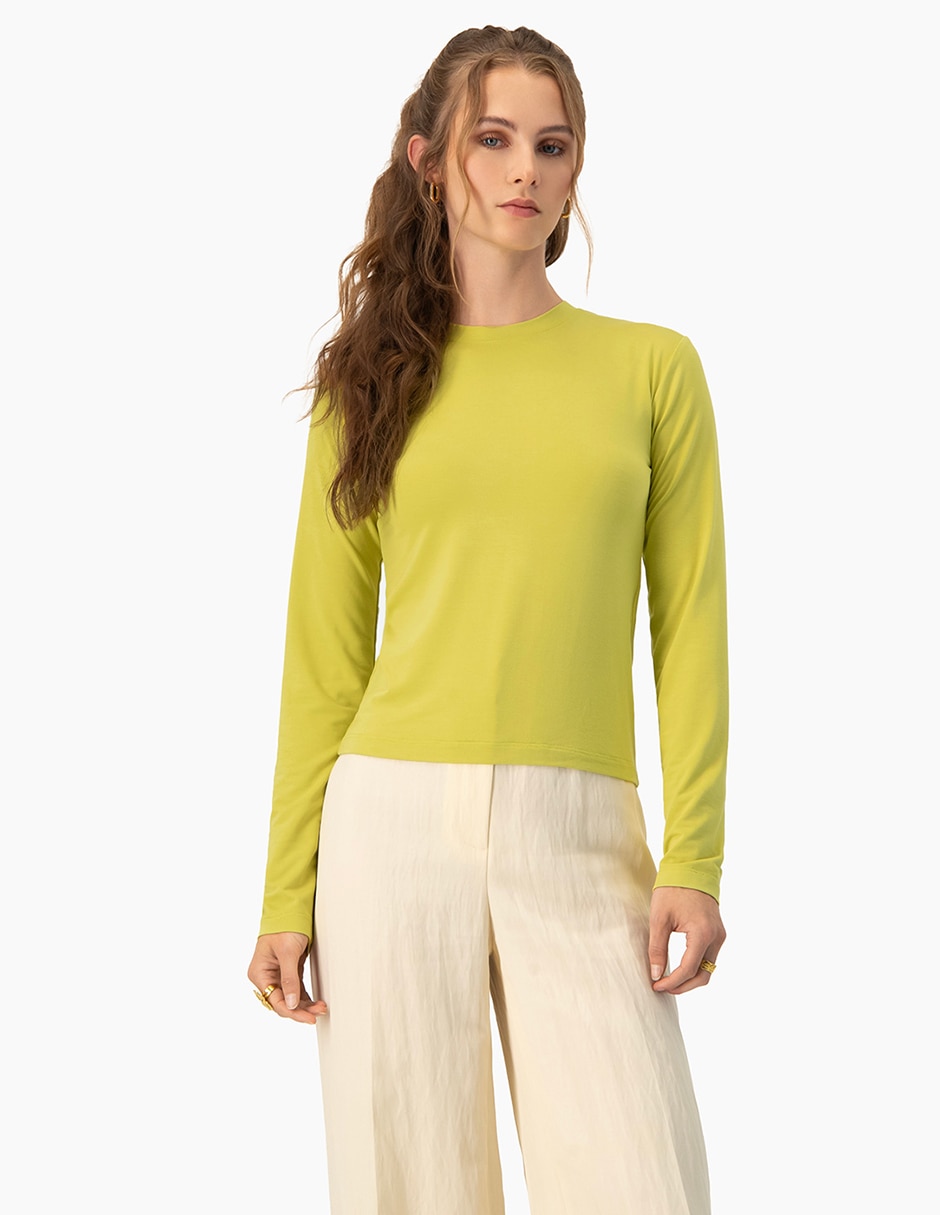Playera manga larga cuello redondo para mujer Playera manga larga cuello redondo para mujer