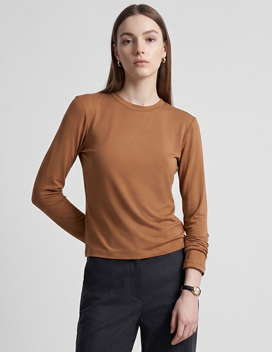 Playera manga larga cuello redondo para mujer Playera manga larga cuello redondo para mujer
