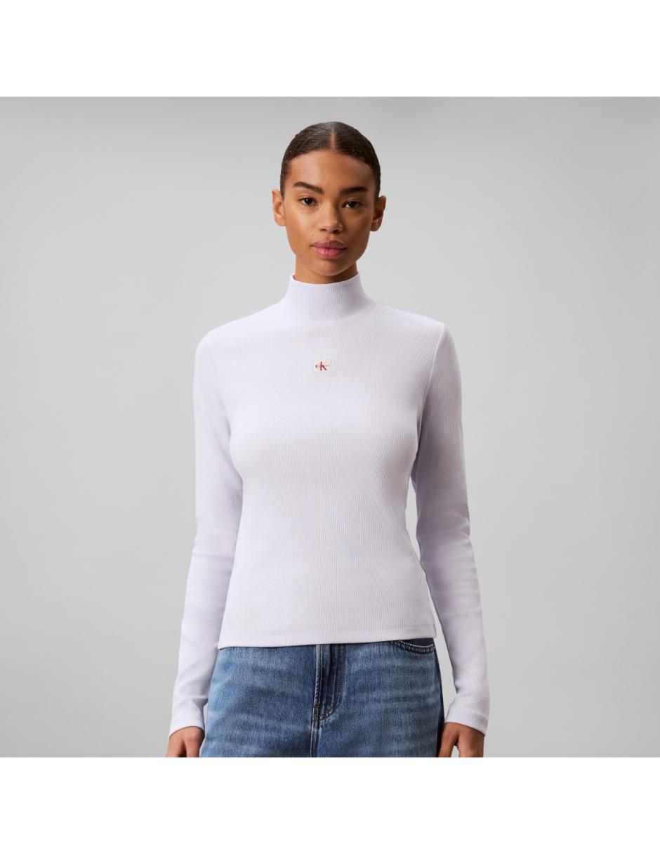 Playera manga larga cuello alto mujer