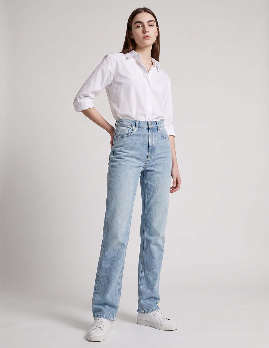 Jeans straight 47G706G-YLX corte cintura alta para mujer 3