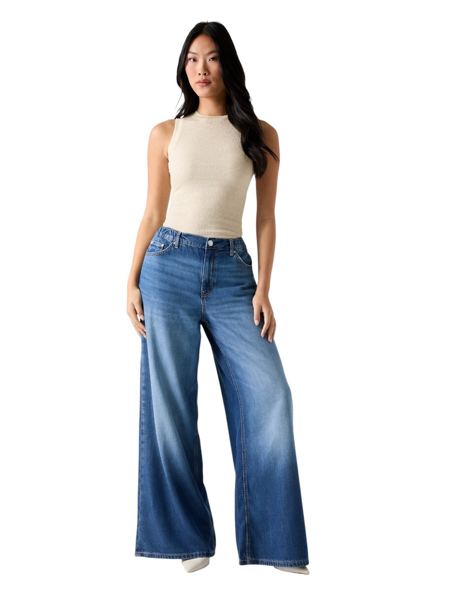 Jeans regular wide leg corte cintura para mujer Jeans regular wide leg corte cintura para mujer