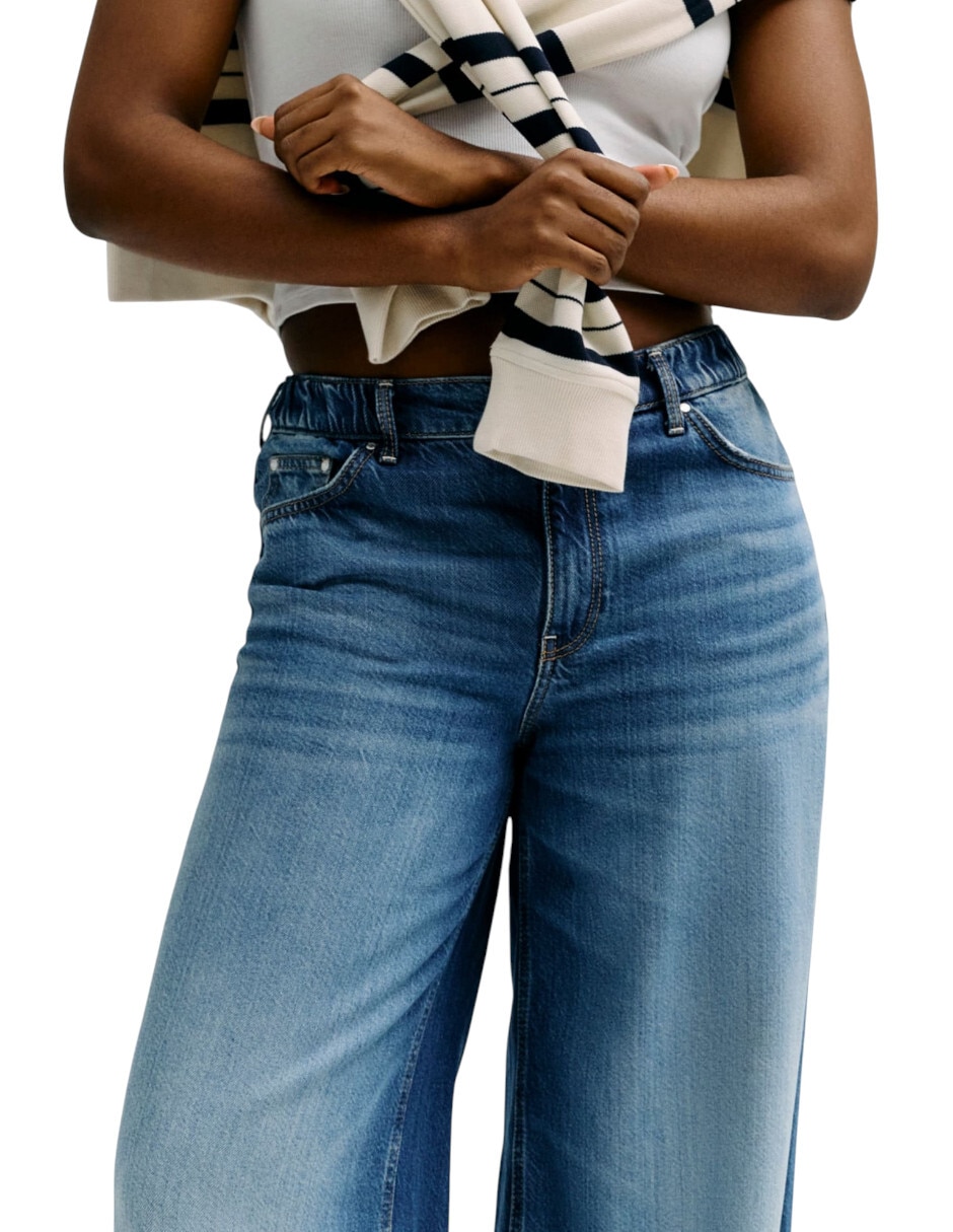 Jeans regular wide leg corte cintura para mujer 2