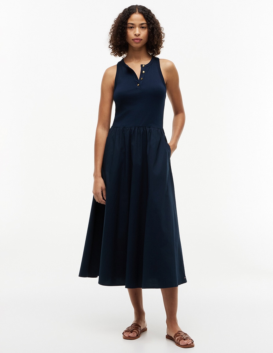 Vestido largo casual Gold Button para mujer Vestido largo casual Gold Button para mujer