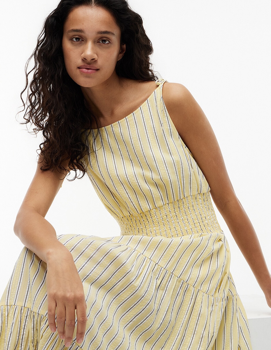 Vestido largo casual Smocking With Tie para mujer 3