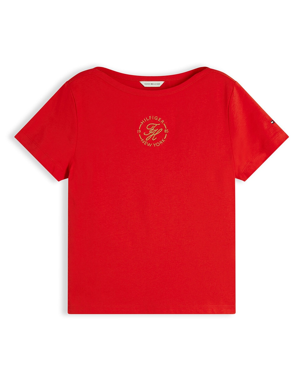 Playera manga corta Lurex Roundl cuello redondo mujer