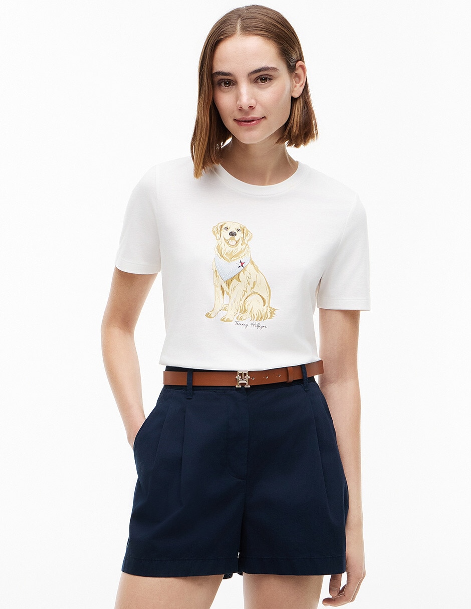 Playera manga corta Dog cuello redondo para mujer Playera manga corta Dog cuello redondo para mujer