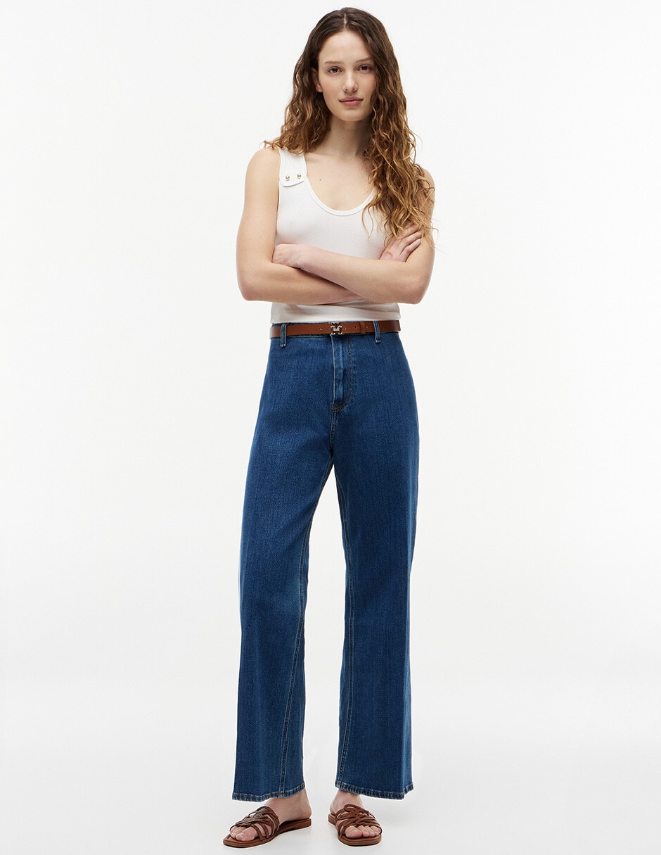 Jeans straight corte cintura para mujer 2