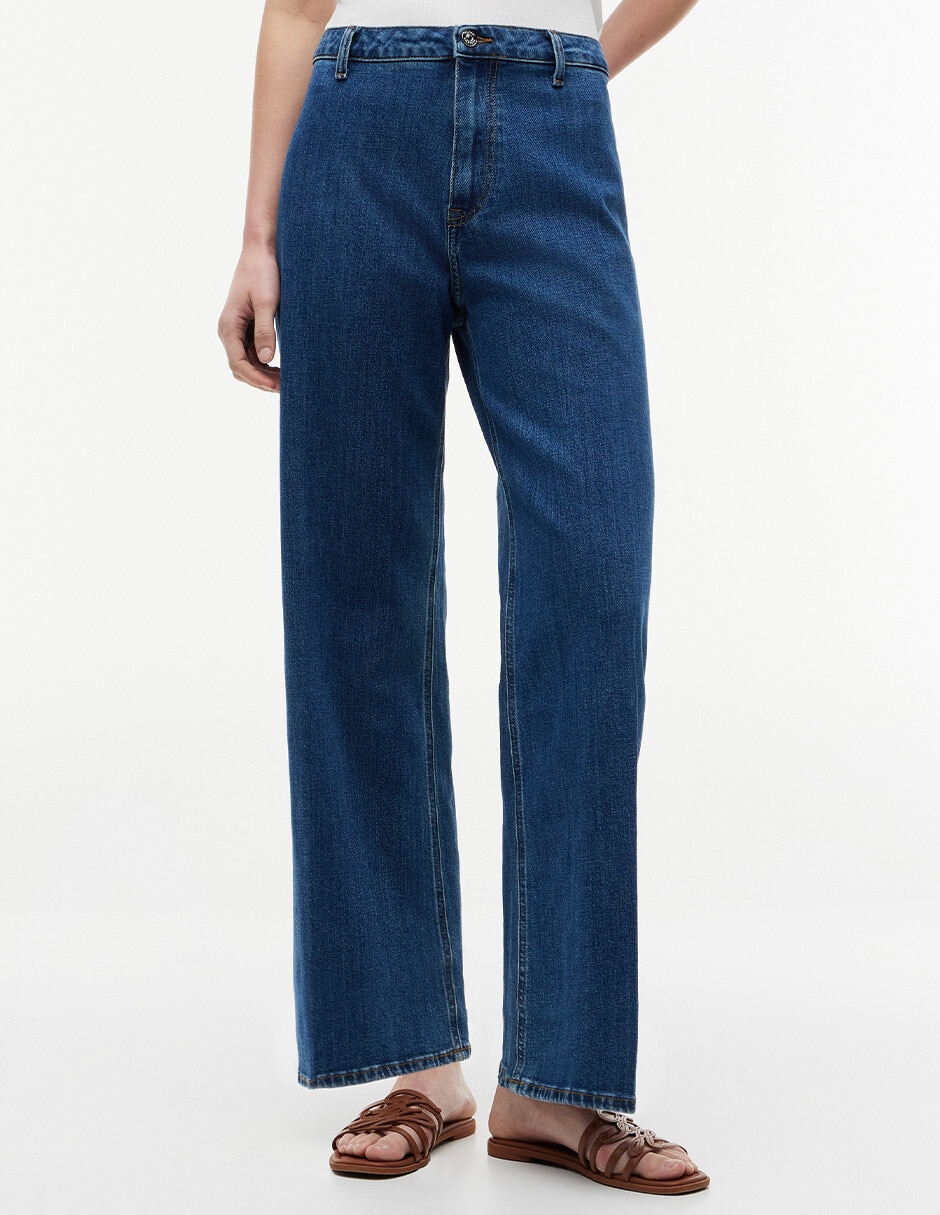 Jeans straight corte cintura para mujer
