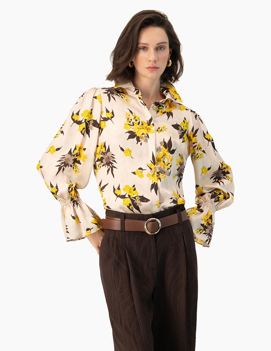 Blusa camisera manga larga para mujer