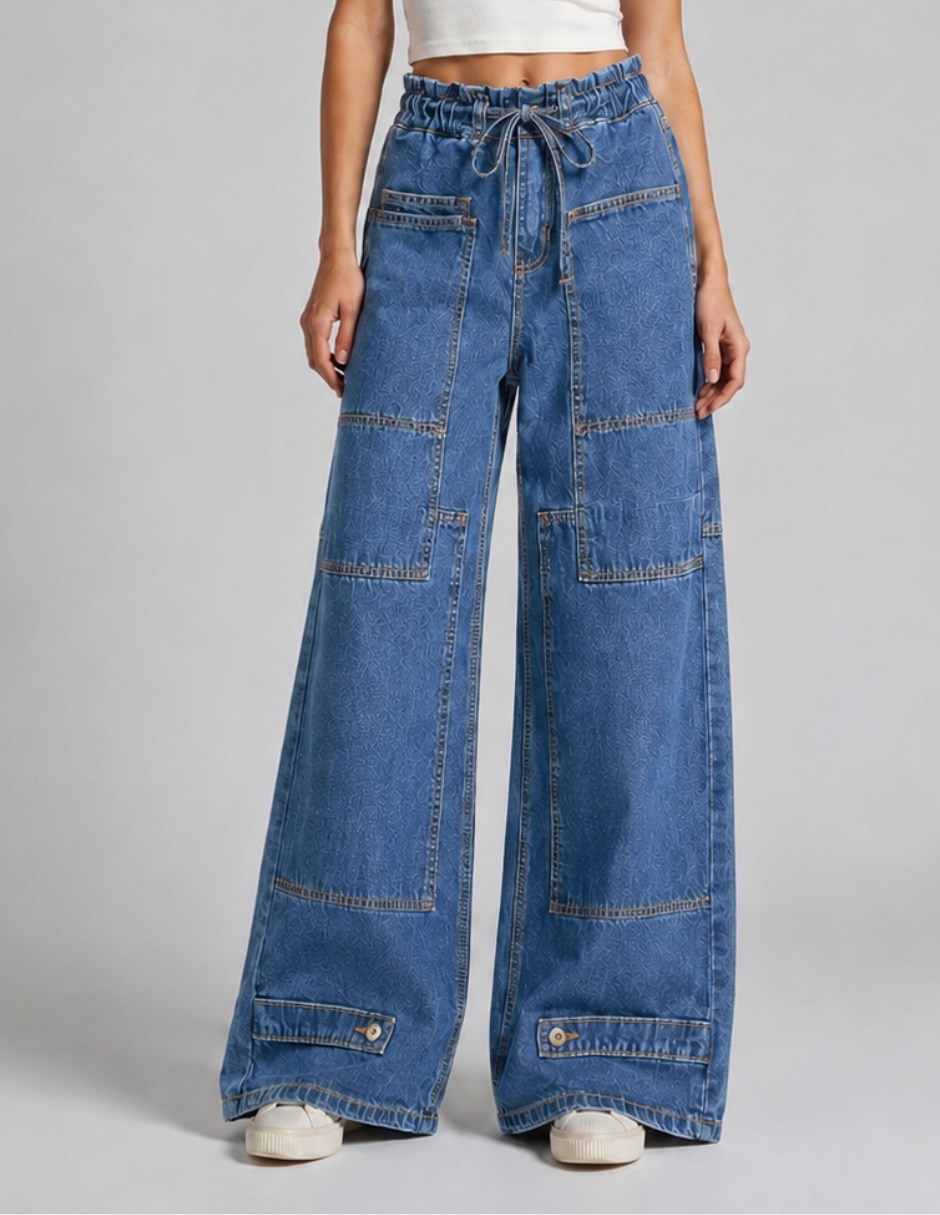 Jeans wide leg 25219-d parches para mujer