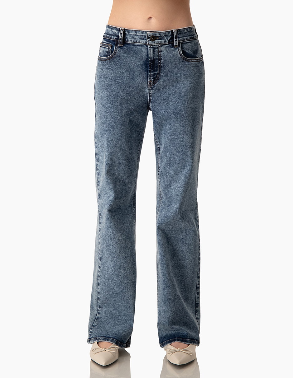Jeans regular campana corte cintura para mujer