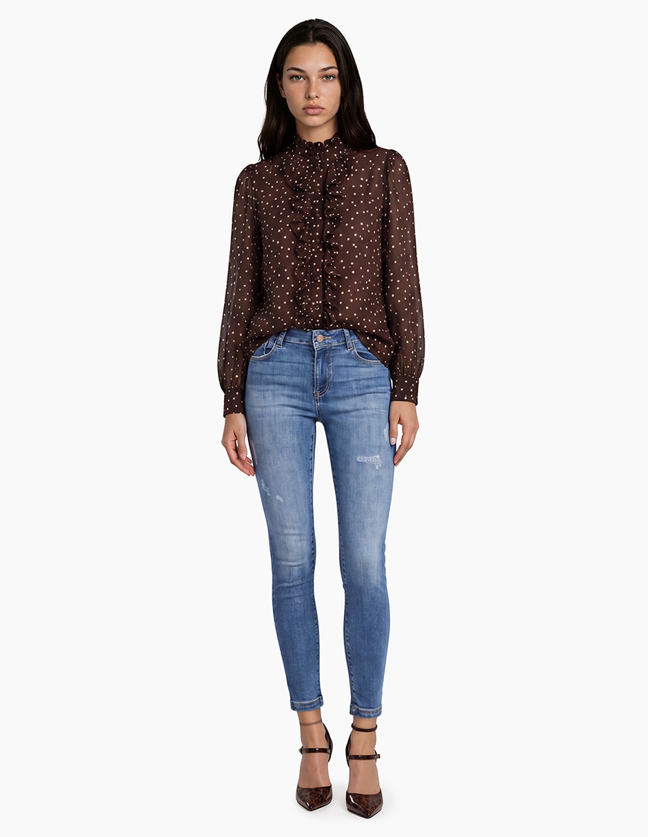 Jeans skinny corte a la cintura para mujer 3