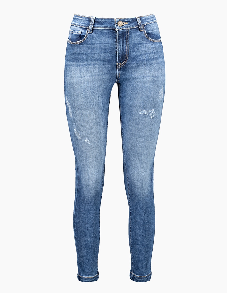 Jeans skinny corte a la cintura para mujer 2