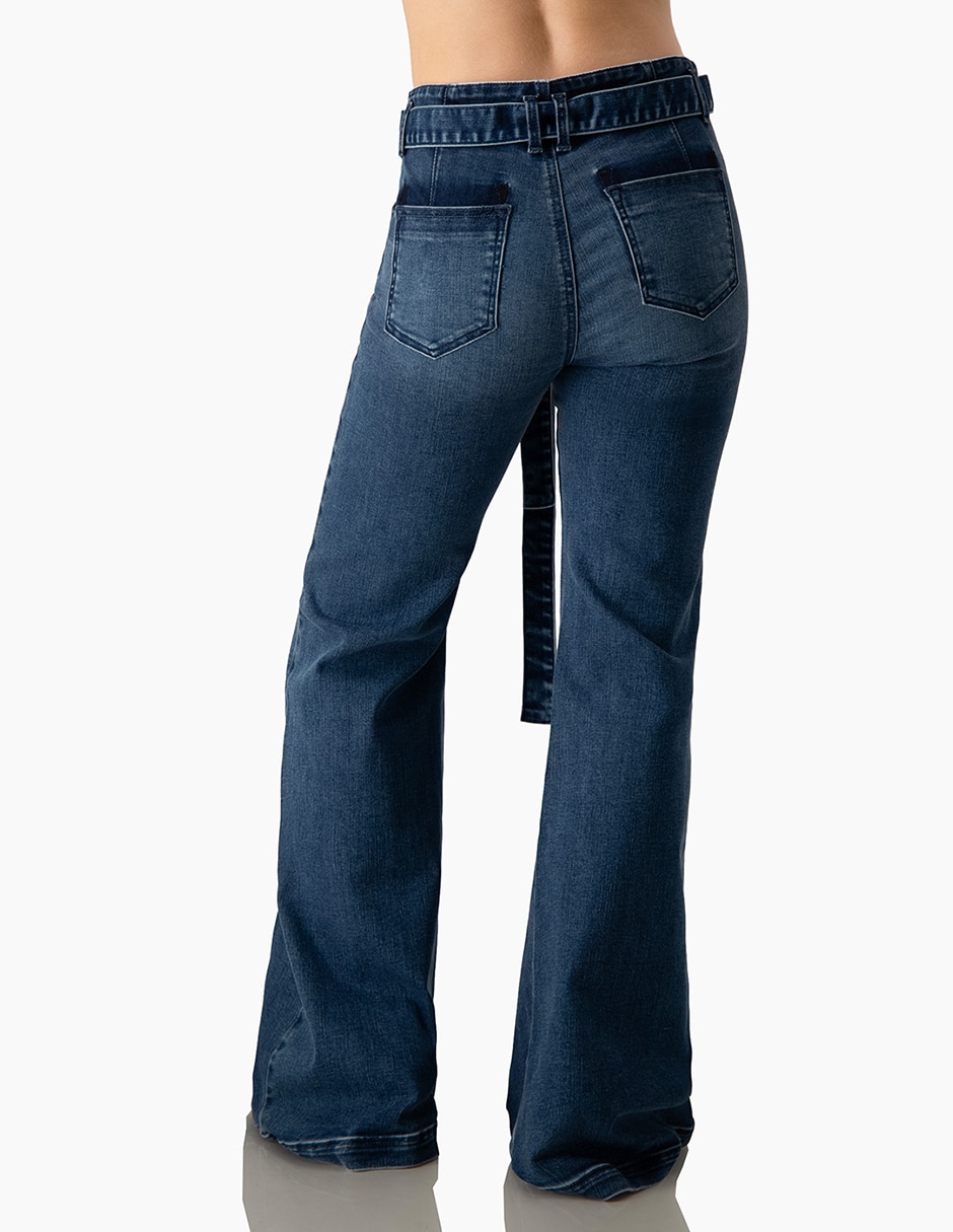 Jeans regular campana corte cintura para mujer 2