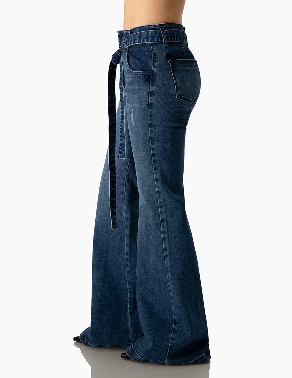 Jeans regular campana corte cintura para mujer 3