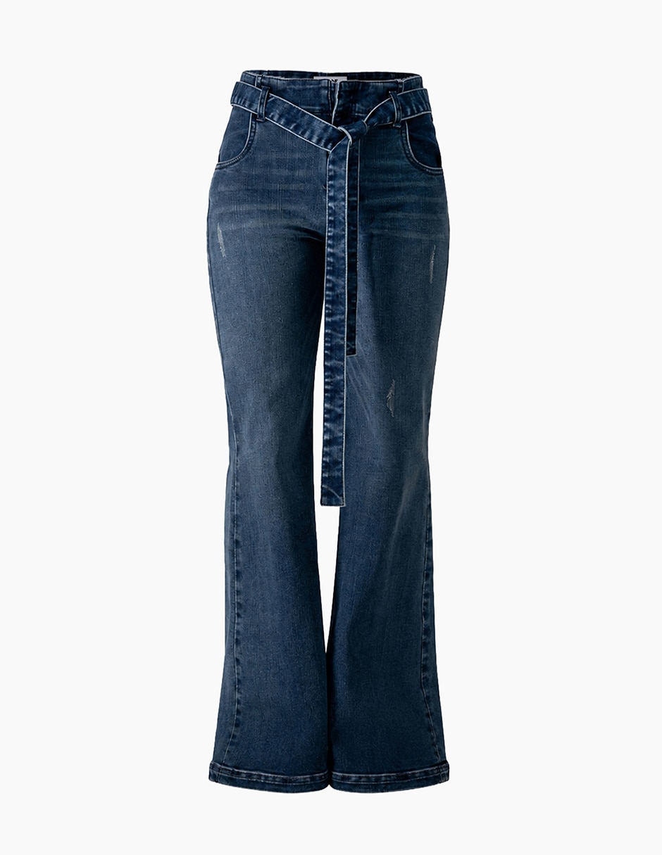 Jeans regular campana corte cintura para mujer 6