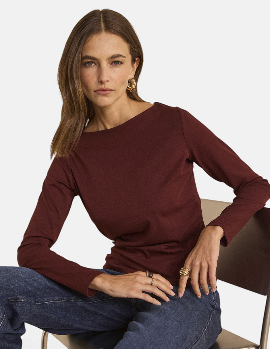 Playera manga larga cuello ojal para mujer Playera manga larga cuello ojal para mujer