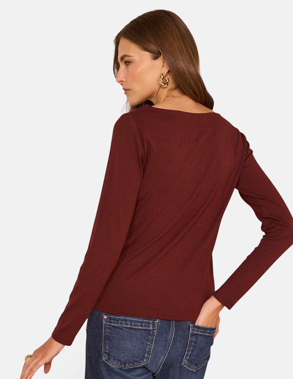 Playera manga larga cuello ojal para mujer 4