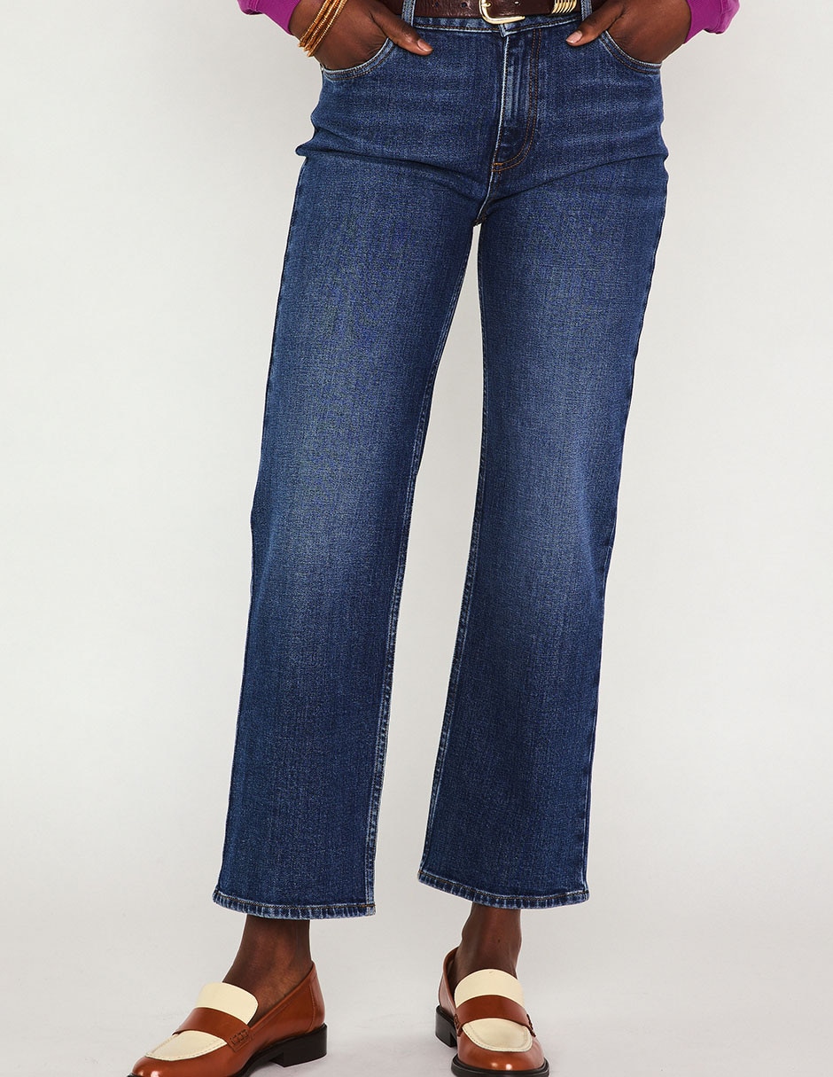 Jeans straight corte a la cintura para mujer 4