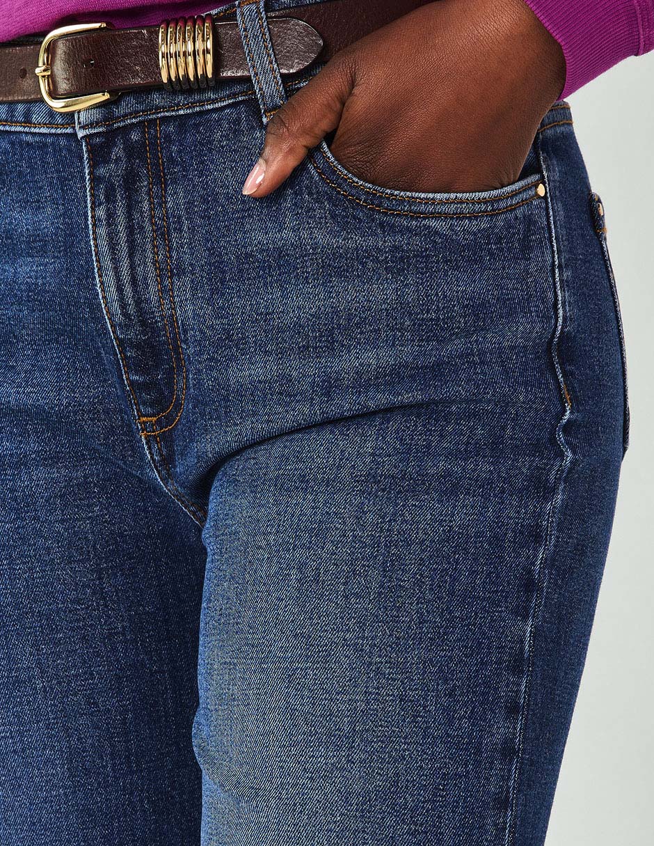 Jeans straight corte a la cintura para mujer 3