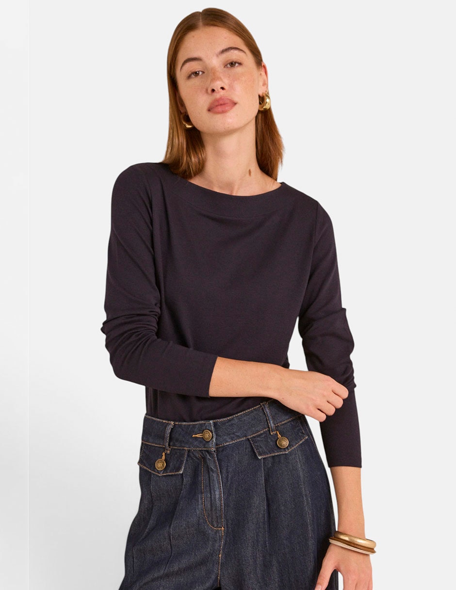 Playera manga larga cuello redondo para mujer Playera manga larga cuello redondo para mujer