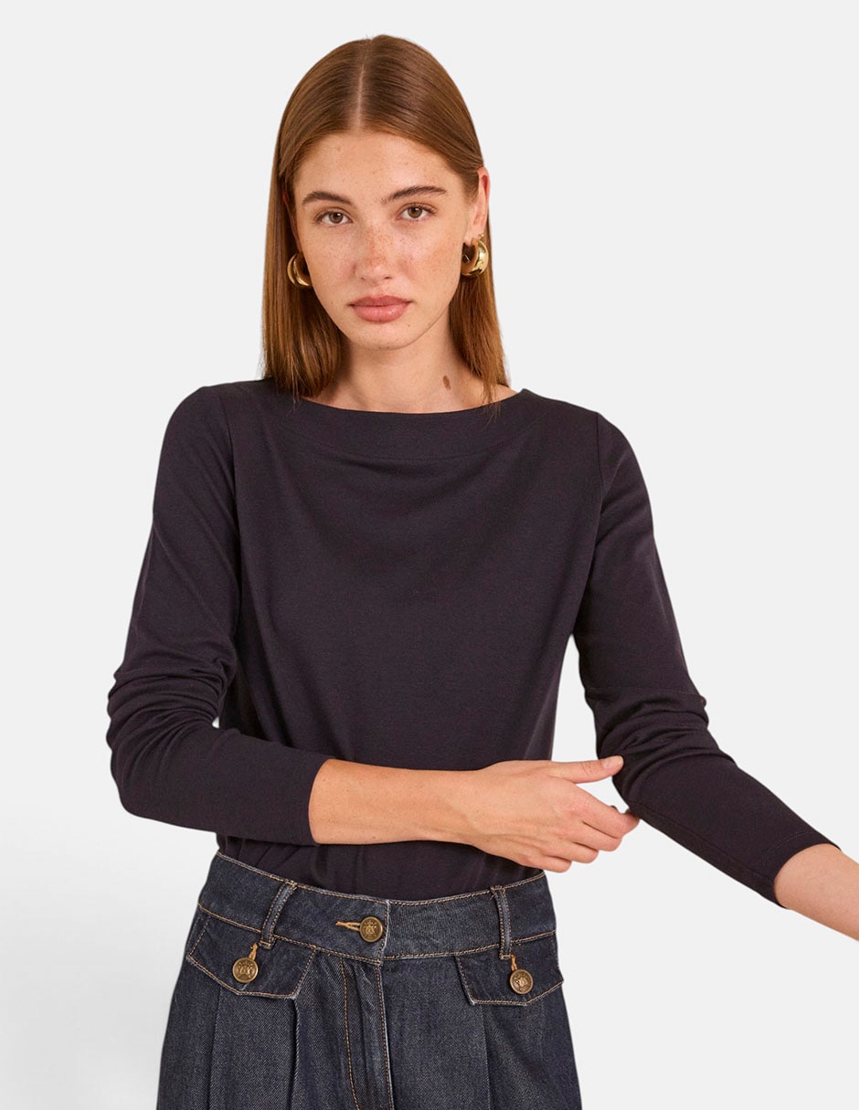 Playera manga larga cuello redondo para mujer 4