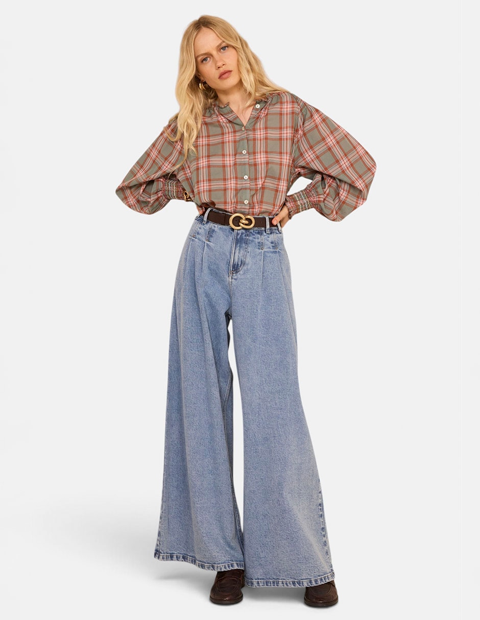 Jeans amplio corte cintura alta para mujer Jeans amplio corte cintura alta para mujer
