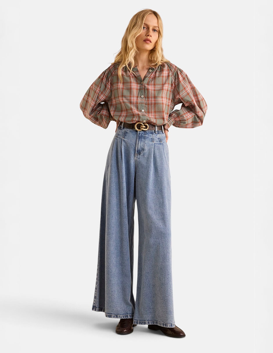 Jeans amplio corte cintura alta para mujer 2